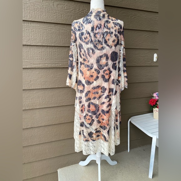 ORIGAMI cardigan TUNIC SWEATER S/M/ L XL vtg LEOPARD ANIMAL PRINT LACE BOHEMIAN - Picture 3 of 15